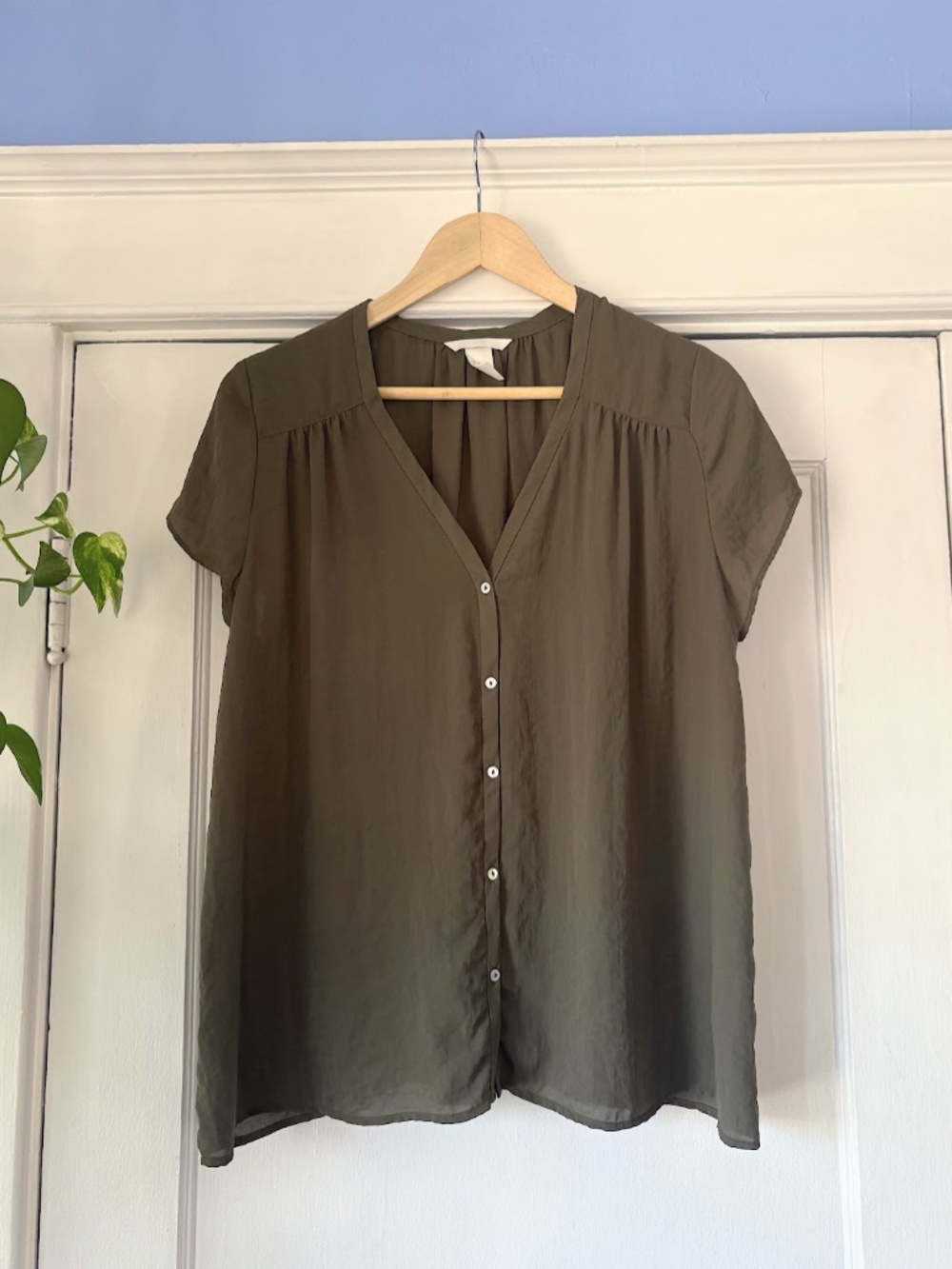 H&M Olive Green Button Down Top - Size 12